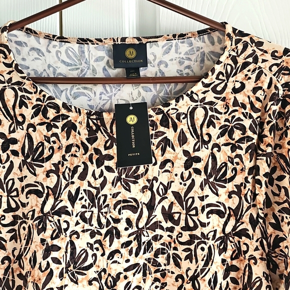 NWT JM Collection Petite 3/4  Sleeve Curved Hem Knit Tunic XL Tan/Black - Picture 4 of 12